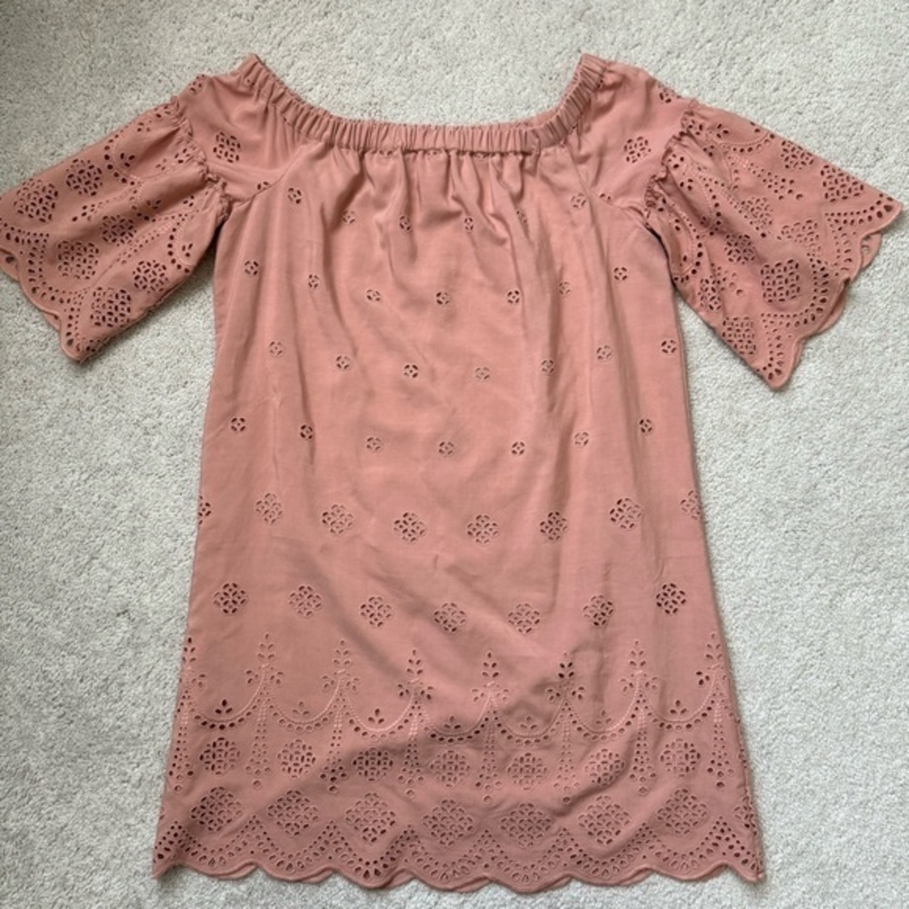 Madewell New Blush Pink Eyelet Off-Shoulder Dress Sz 6